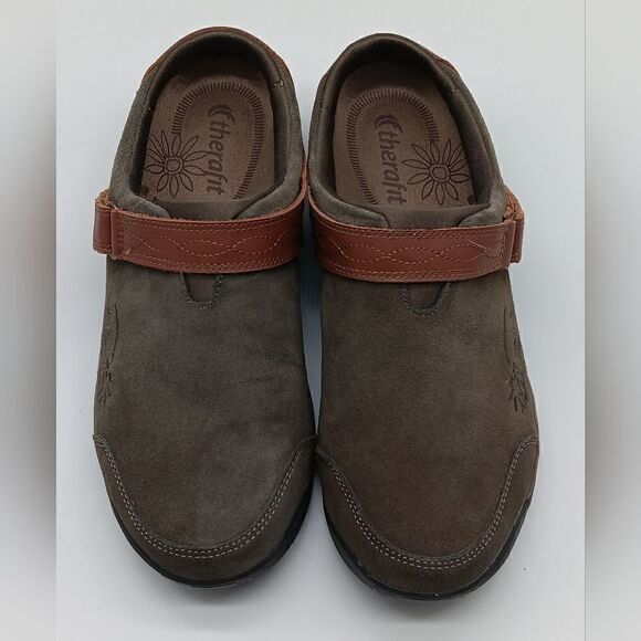 NWT THERAFIT Aspen Taupe Leather Upper Slide-on Clogs Size 7.5 - Picture 1 of 15